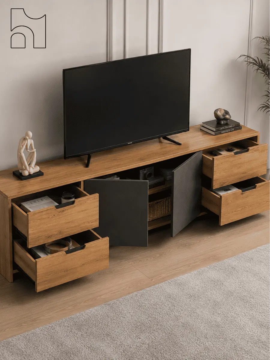 TV Stands Consoles for living room with spacious entertainment surface