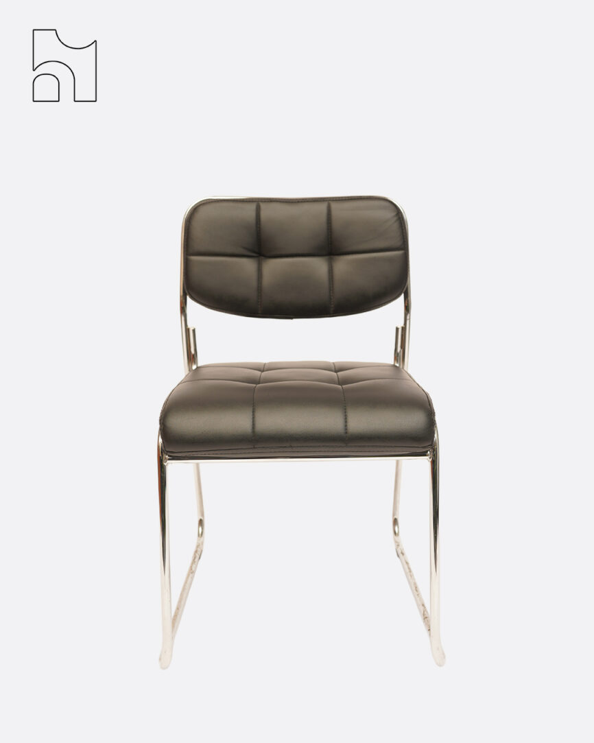 Black padded visitor chair with faux leather and chrome cantilever frame