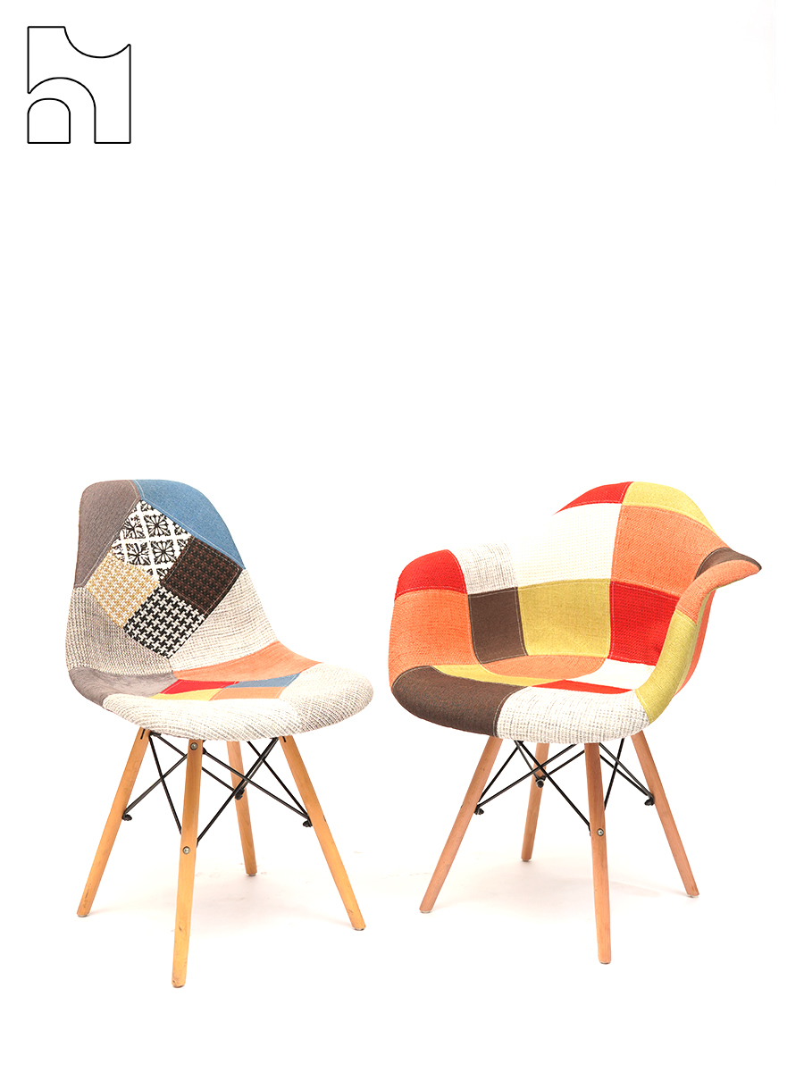 PatchWeave Chair Duo – Mid-Century Patchwork Accent Chair Set