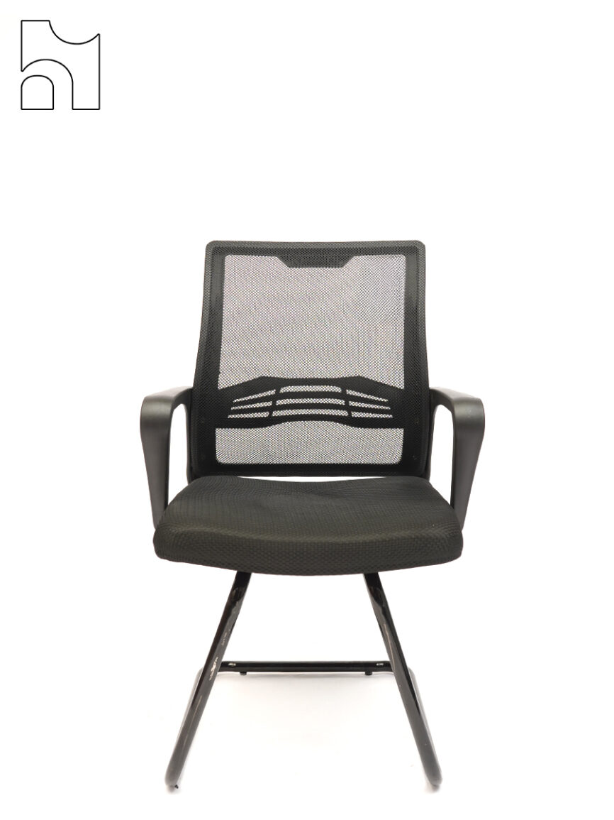 Vertex Visitor Chair with mesh back, fixed arms, and sled metal base in black