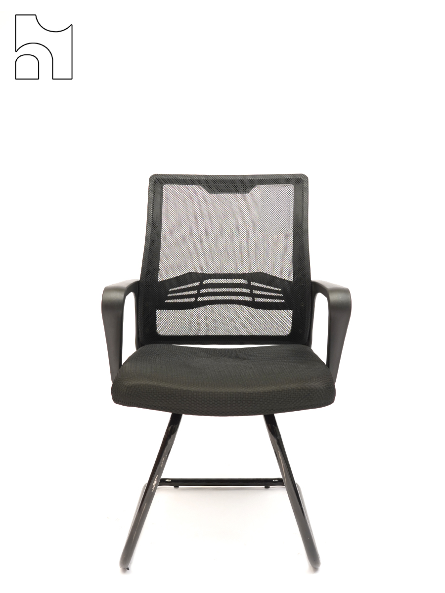 Vertex Visitor Chair with mesh back, fixed arms, and sled metal base in black
