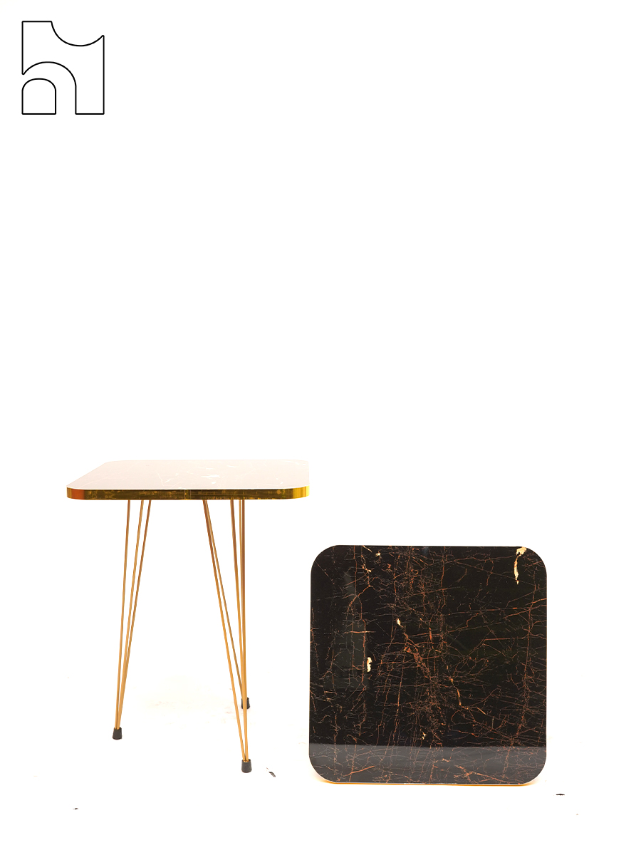 Marquina Noir Side Table – Black Marble Accent Table with Gold Finish