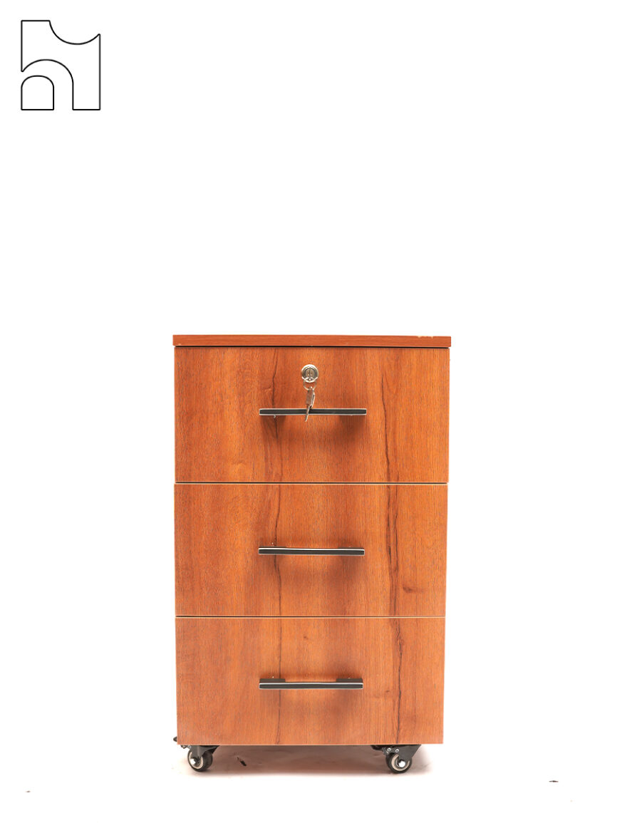 Rustic Walnut Drawer Office Pedestal | Secure Mobile Storage Unit