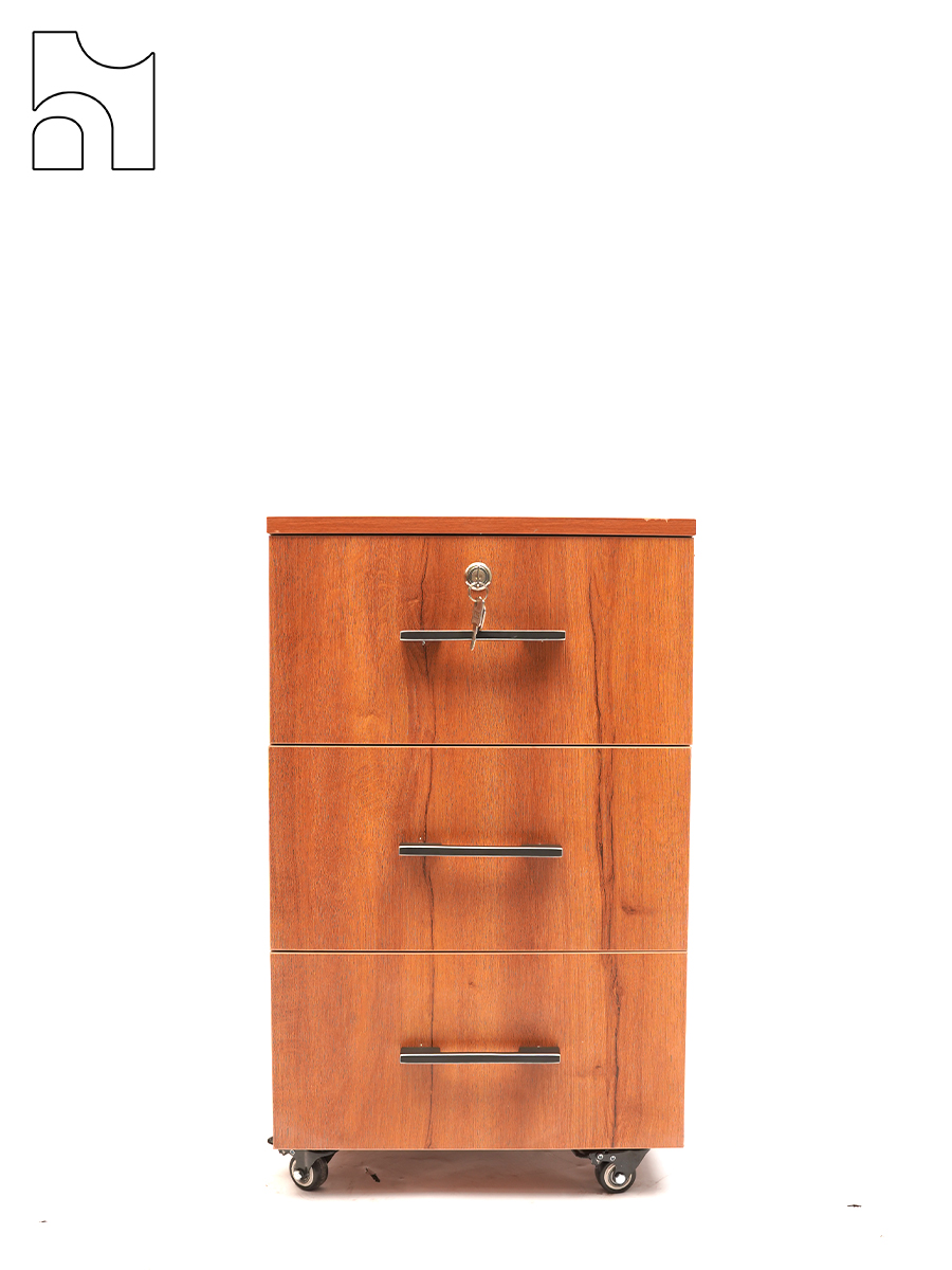 Rustic Walnut Drawer Office Pedestal | Secure Mobile Storage Unit