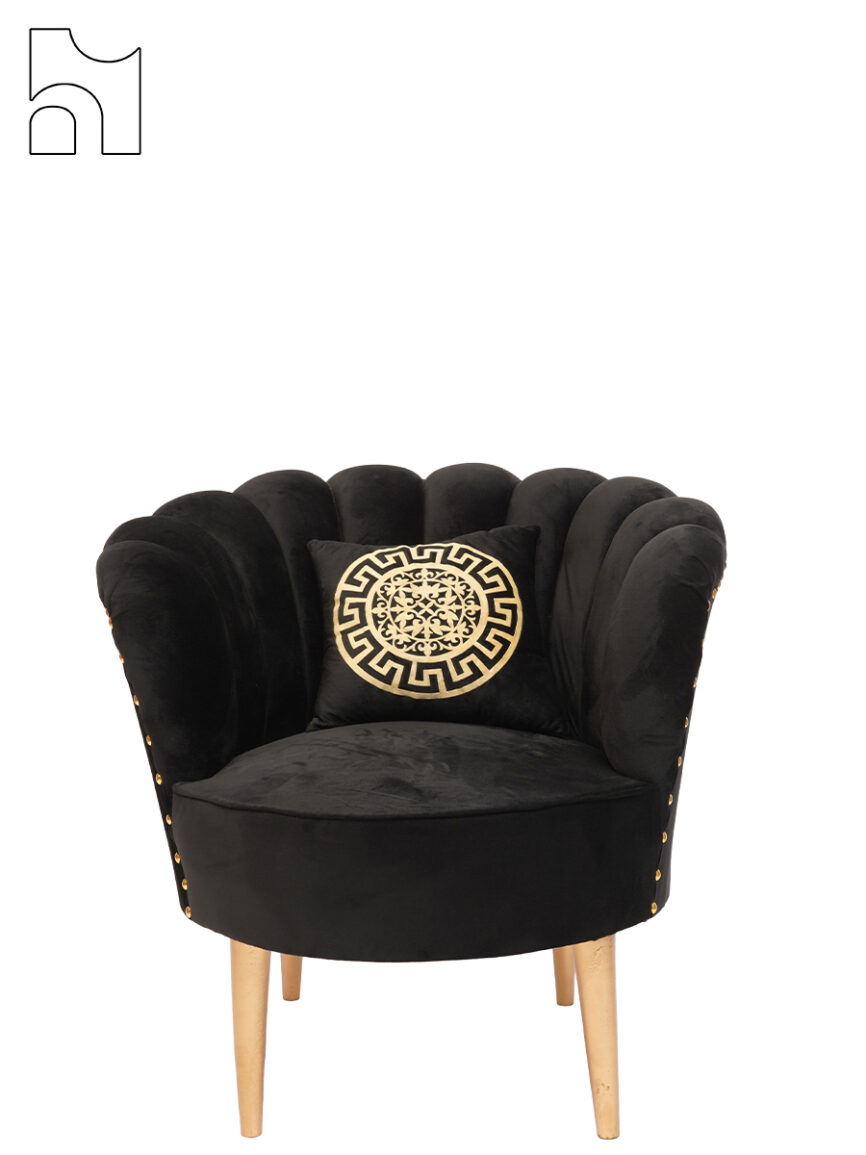 Black Velvet Accent Chair with Gold Studs | Luxury Lounge Seating
