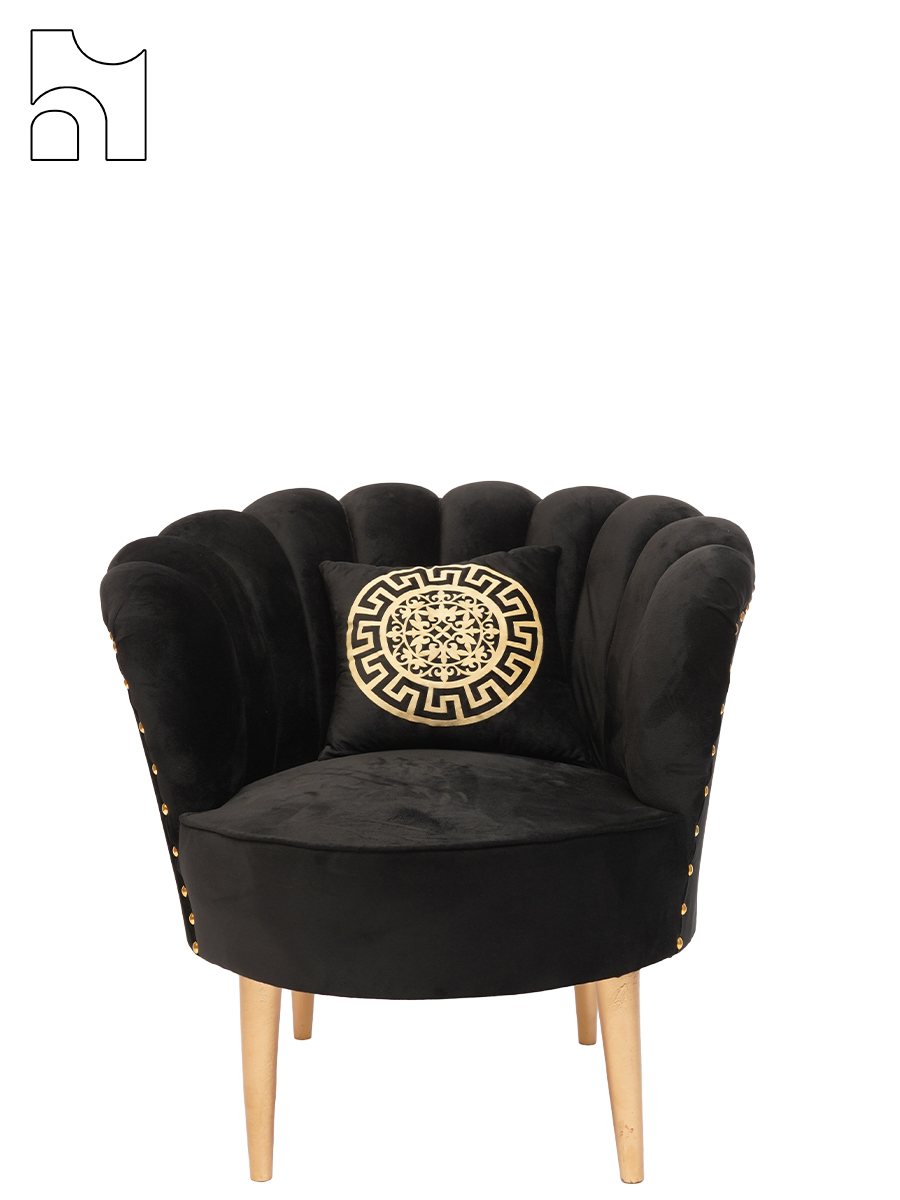 Black Velvet Accent Chair with Gold Studs | Luxury Lounge Seating