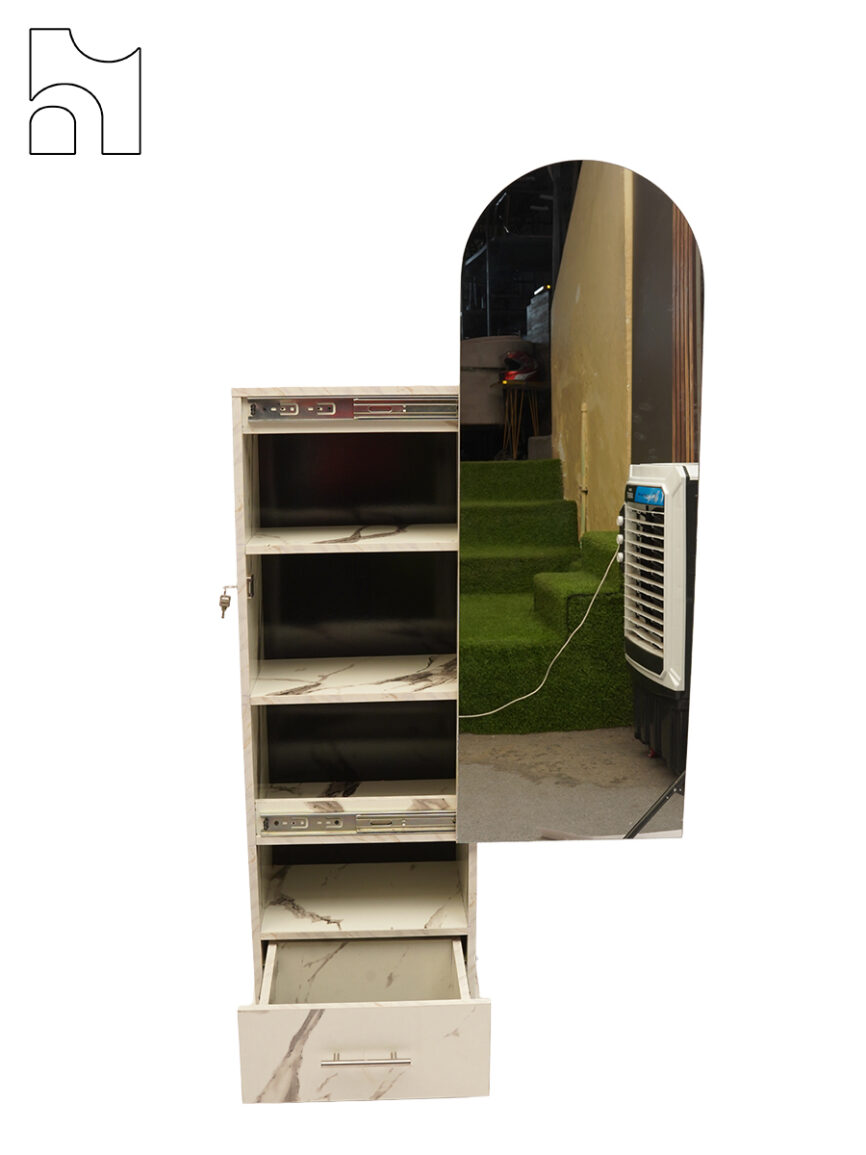 Shoe Cabinet with Mirror & Drawer | Marble Finish Storage Unit