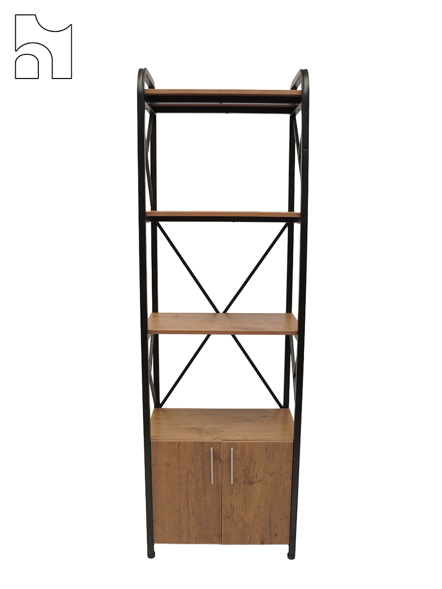 FlowEdge Storage Shelf with Cabinet – Modern Industrial Tall Bookcase