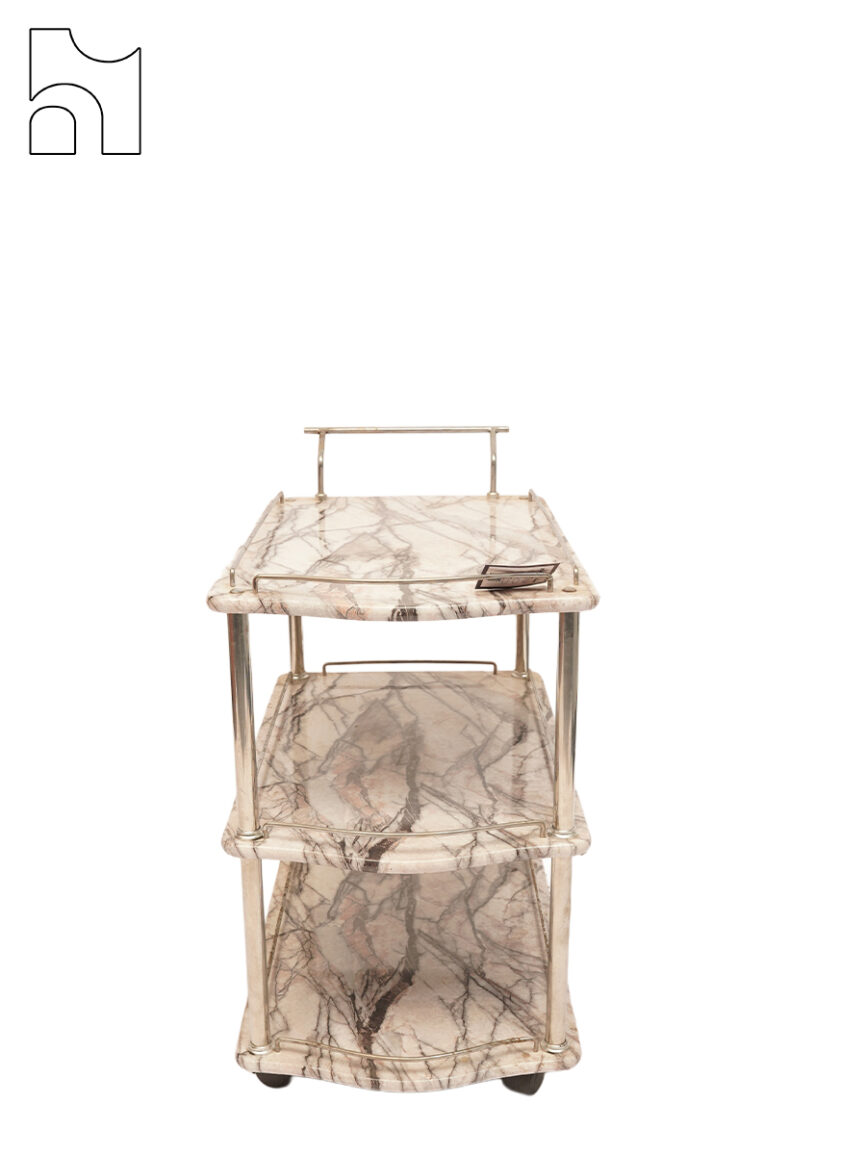 Marbella Luxe Trolley – Marble Finish 3-Tier Serving Cart on Wheels