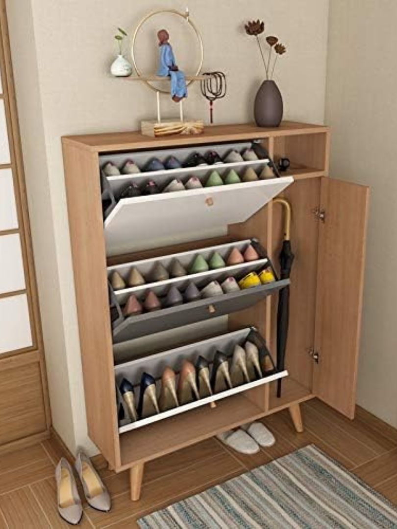 3 Sections Sliding Shoe Rack with Smart Storage Cabinet - Image 5