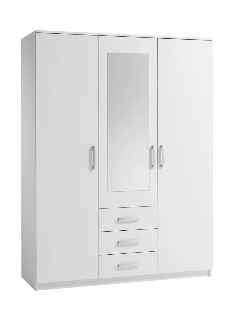 Modern 3 Doors Wardrobe with 3 Drawers and Mirror - Image 3