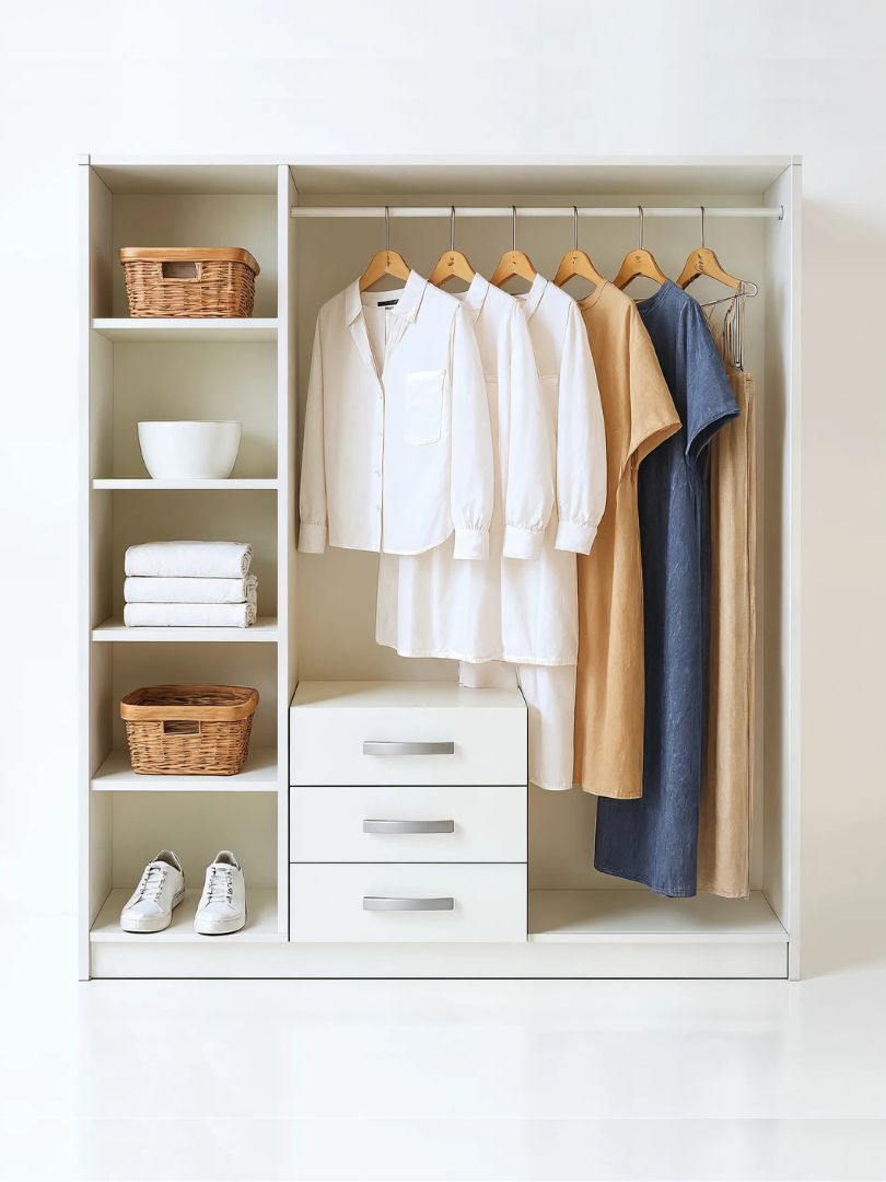 Modern 3 Doors Wardrobe with 3 Drawers and Mirror - Image 4