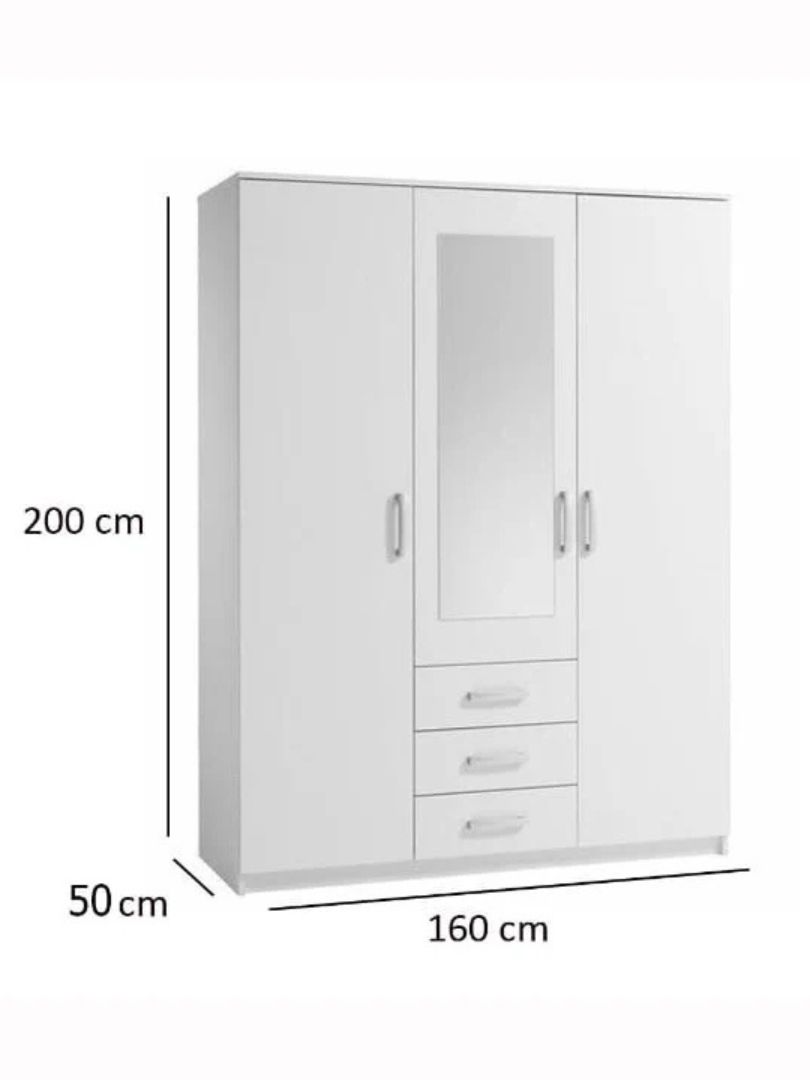 Modern 3 Doors Wardrobe with 3 Drawers and Mirror - Image 5