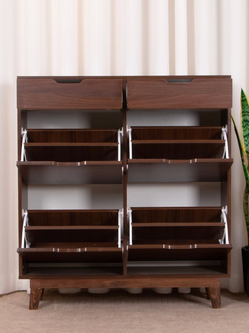 Handle-less Design 4 Compartments Sliding Shoe Rack with 2 Drawers - Image 3