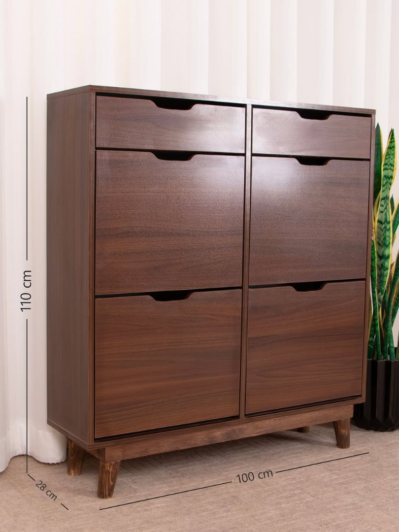 Handle-less Design 4 Compartments Sliding Shoe Rack with 2 Drawers - Image 5