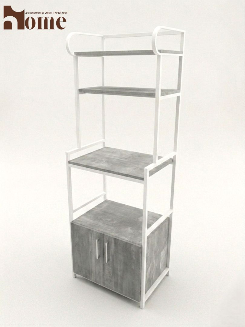 Kitchen Bakers Cabinet Rack - White & Grey - Image 3