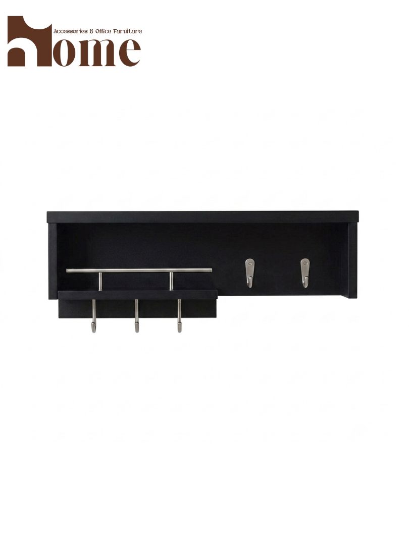 Modern Wall Mounted Wooden Key Hanger Shelf | Multi-purpose Storage Organizer Wall Shelf for Decoration Items | Entryway Wall Shelf with Key Holder Hooks - Image 6