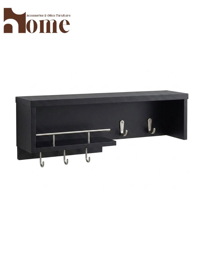 Modern Wall Mounted Wooden Key Hanger Shelf | Multi-purpose Storage Organizer Wall Shelf for Decoration Items | Entryway Wall Shelf with Key Holder Hooks - Image 7