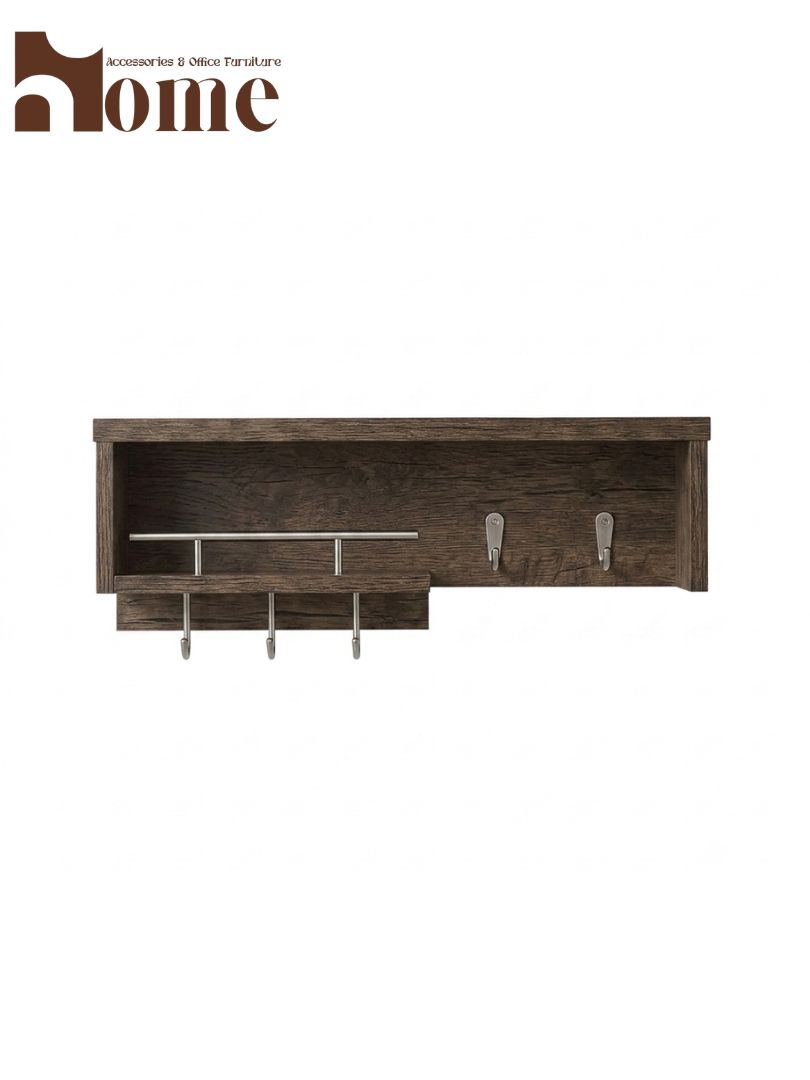 Modern Wall Mounted Wooden Key Hanger Shelf | Multi-purpose Storage Organizer Wall Shelf for Decoration Items | Entryway Wall Shelf with Key Holder Hooks - Image 10