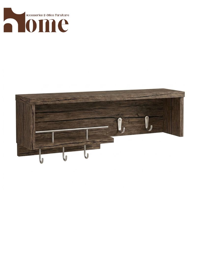 Modern Wall Mounted Wooden Key Hanger Shelf | Multi-purpose Storage Organizer Wall Shelf for Decoration Items | Entryway Wall Shelf with Key Holder Hooks - Image 11