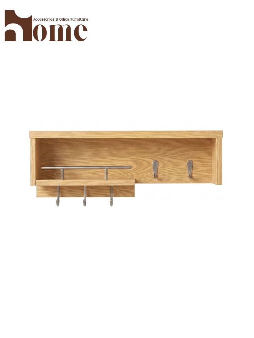 Modern Wall Mounted Wooden Key Hanger Shelf | Multi-purpose Storage Organizer Wall Shelf for Decoration Items | Entryway Wall Shelf with Key Holder Hooks - Image 14