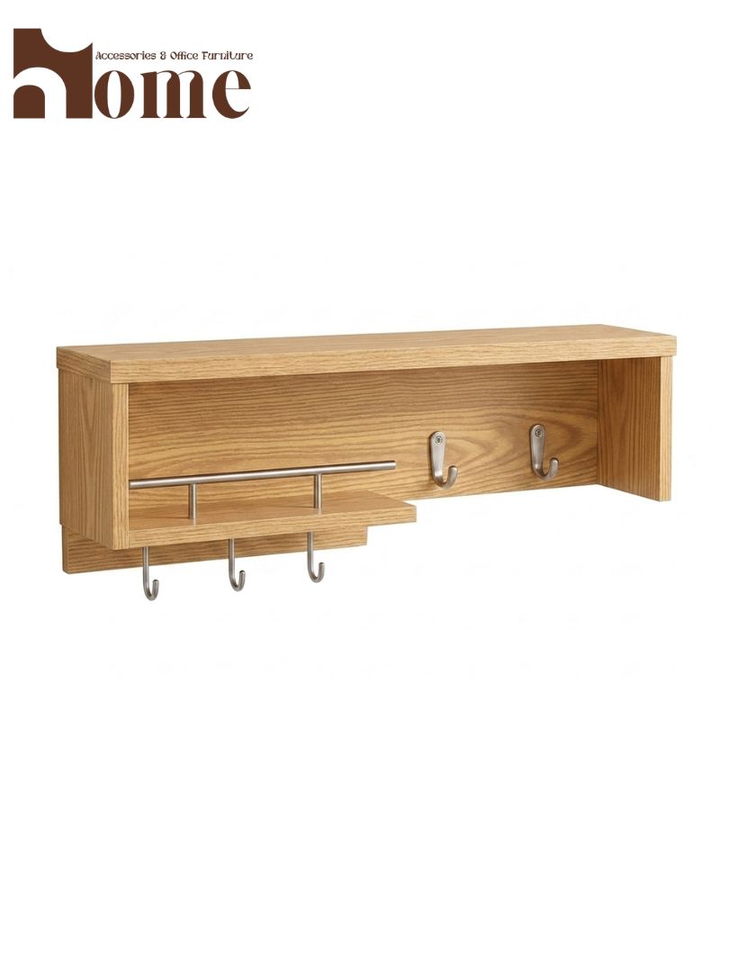 Modern Wall Mounted Wooden Key Hanger Shelf | Multi-purpose Storage Organizer Wall Shelf for Decoration Items | Entryway Wall Shelf with Key Holder Hooks - Image 15