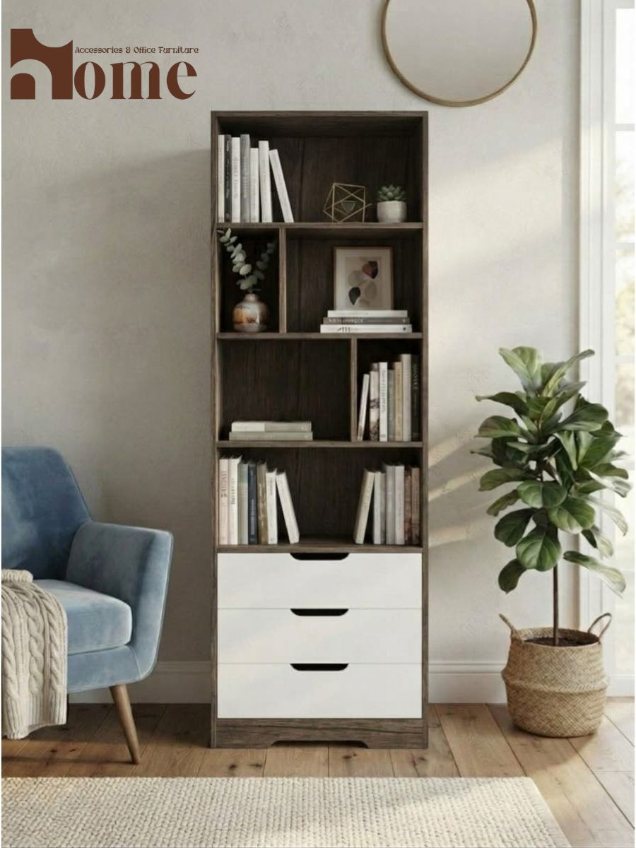 Bookshelf Rack with 3 Handle-less Drawers - Image 8