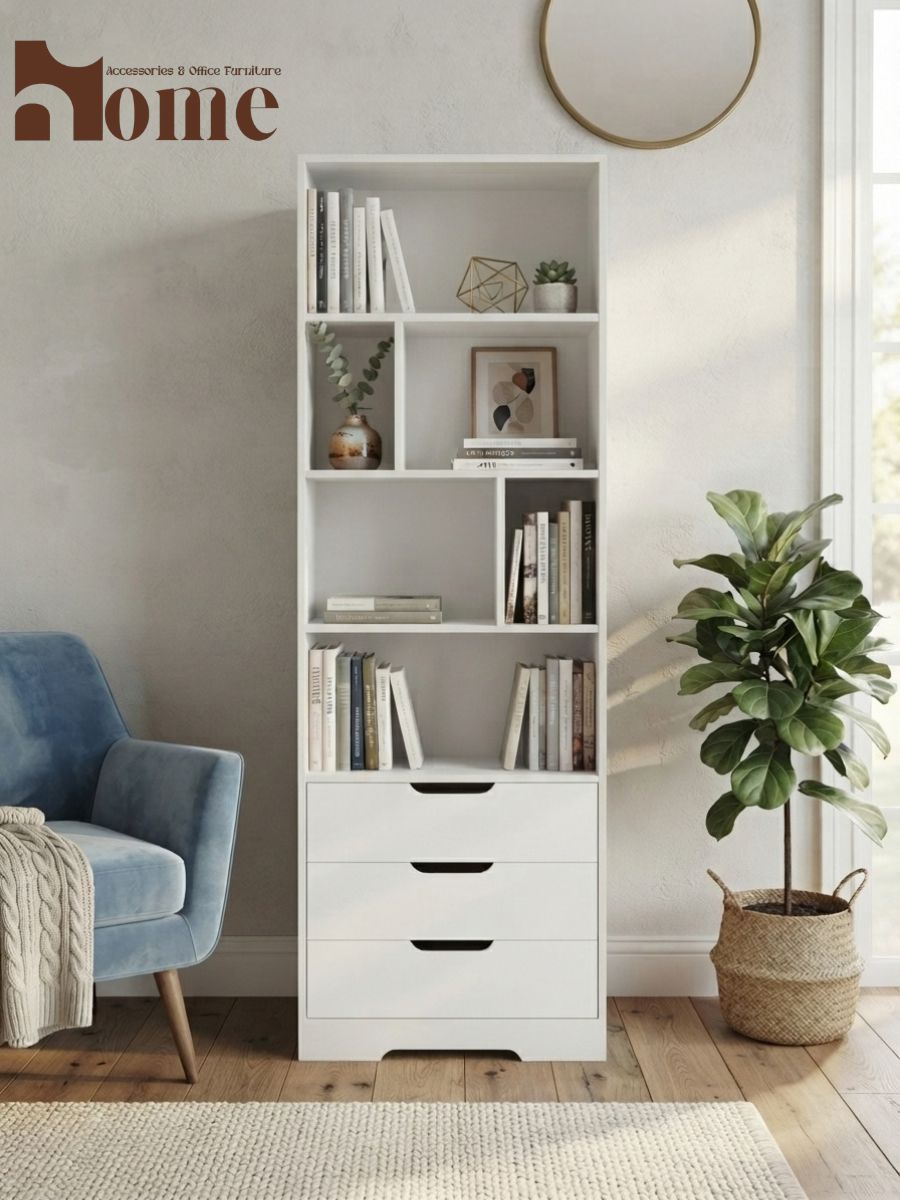 Bookshelf Rack with 3 Handle-less Drawers - Image 15