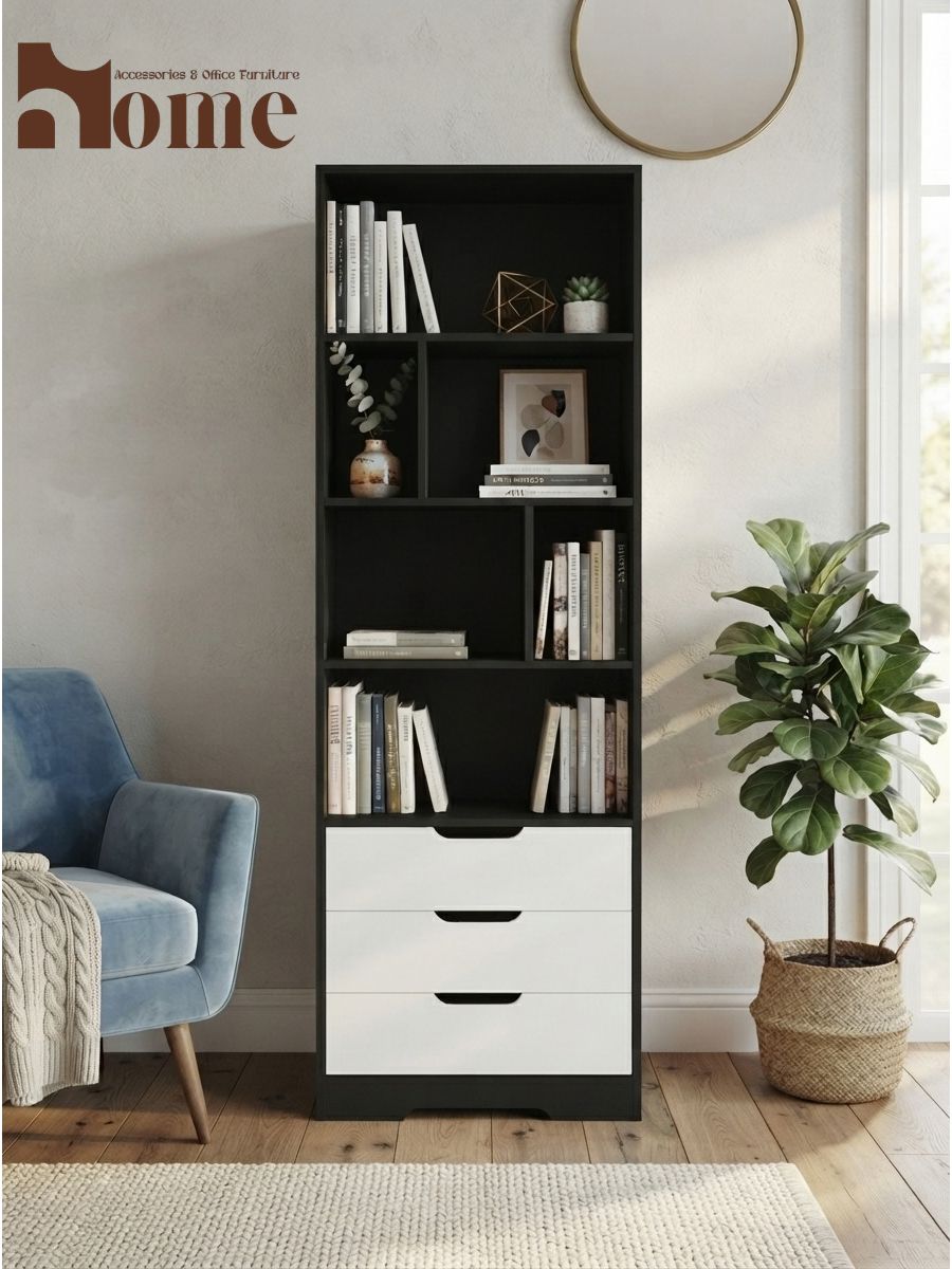 Bookshelf Rack with 3 Handle-less Drawers - Image 22